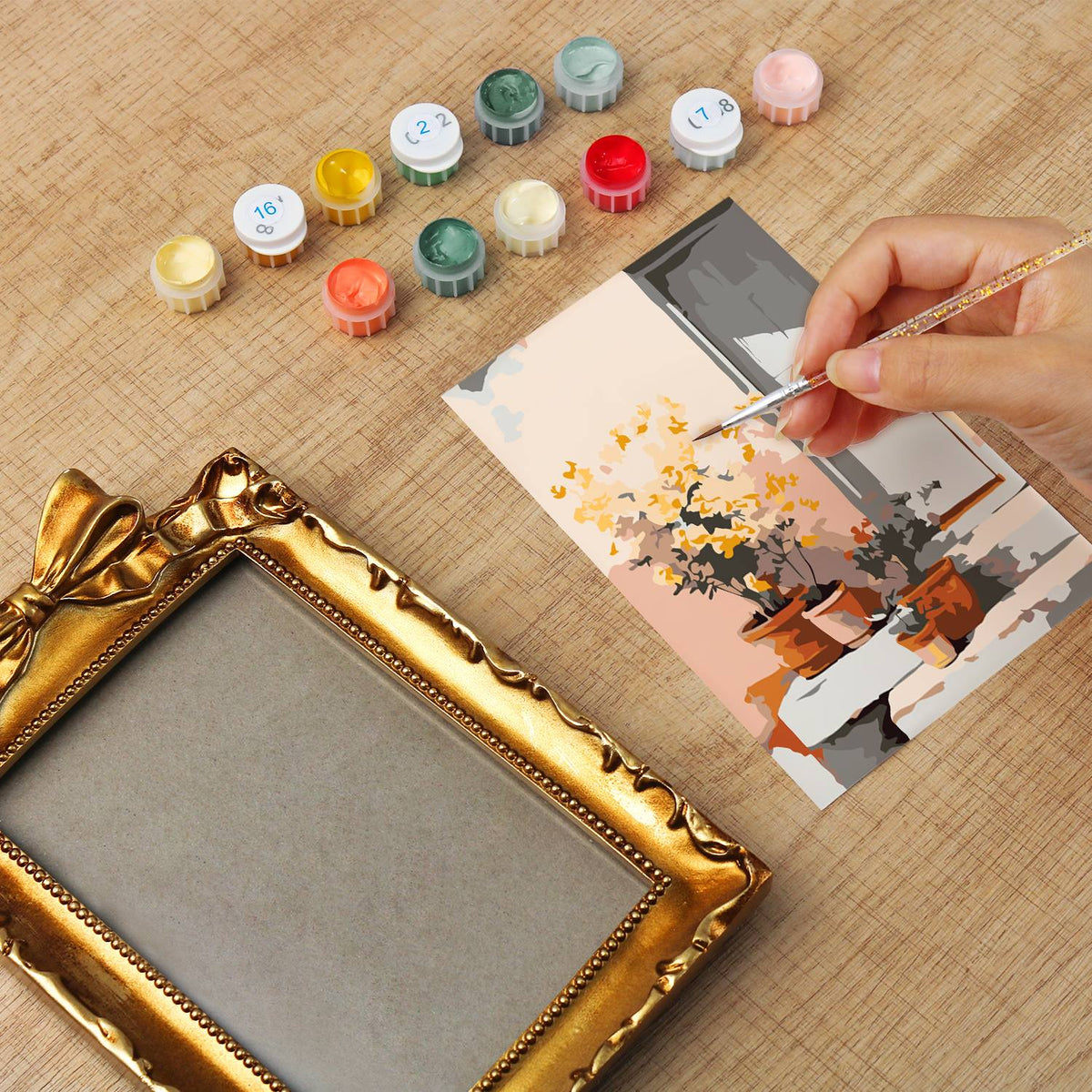 Yellow Flowers by the Window (Mini Framed Painting)