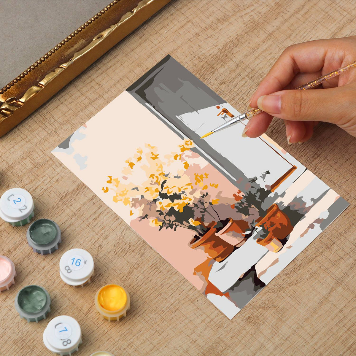 Yellow Flowers by the Window (Mini Framed Painting)