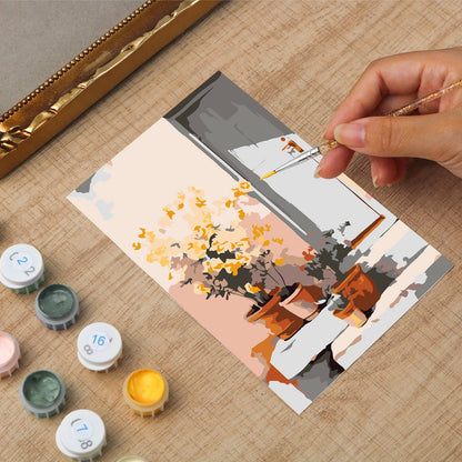 Yellow Flowers by the Window (Mini Framed Painting)