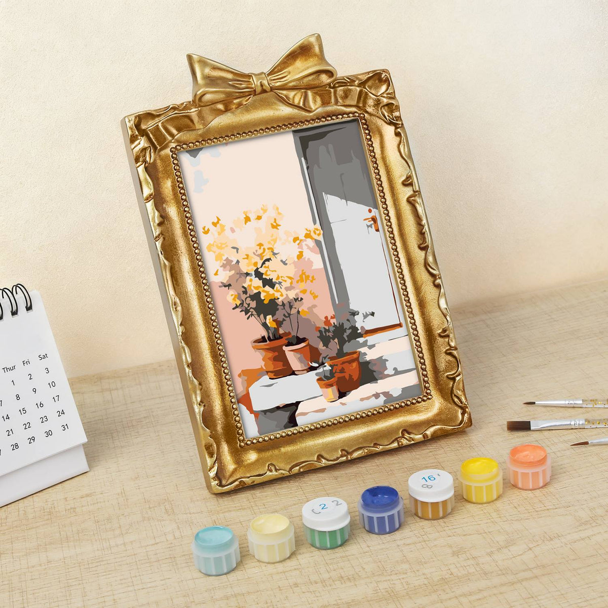 Yellow Flowers by the Window (Mini Framed Painting)