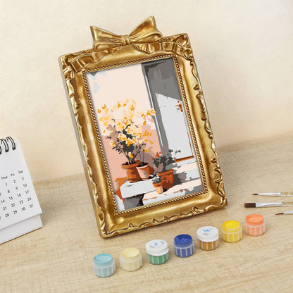 Yellow Flowers by the Window (Mini Framed Painting)