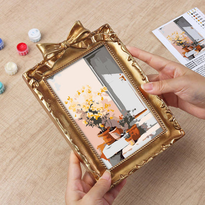 Yellow Flowers by the Window (Mini Framed Painting)