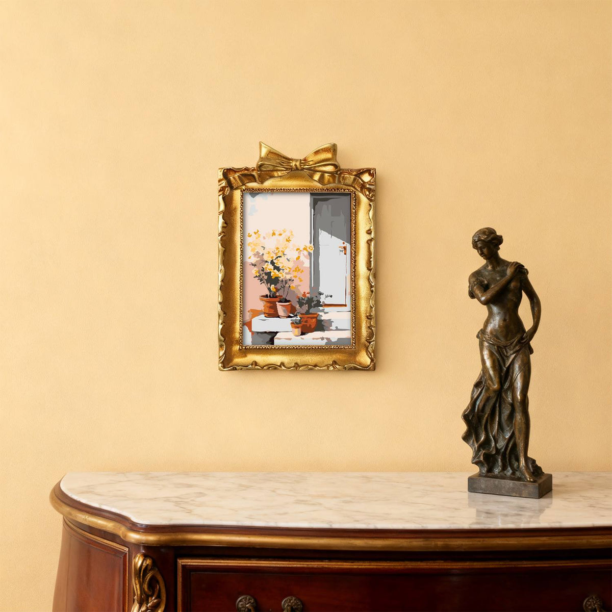 Yellow Flowers by the Window (Mini Framed Painting)
