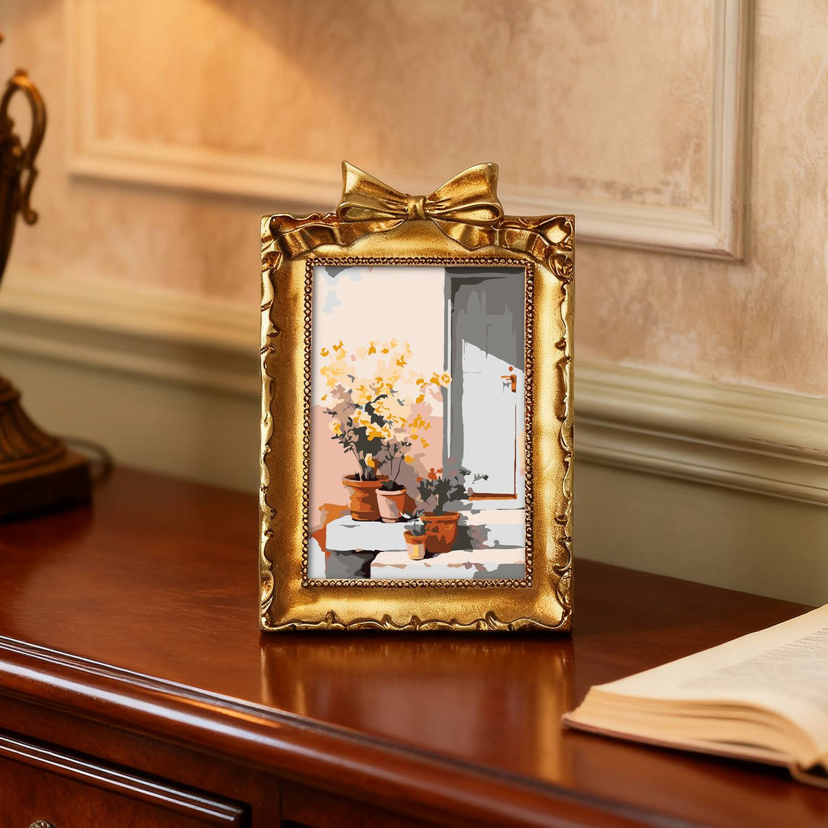 Yellow Flowers by the Window (Mini Framed Painting)
