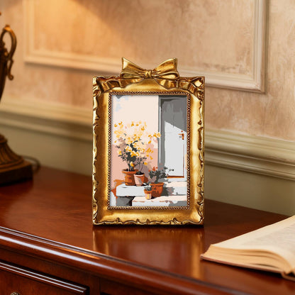 Yellow Flowers by the Window (Mini Framed Painting)