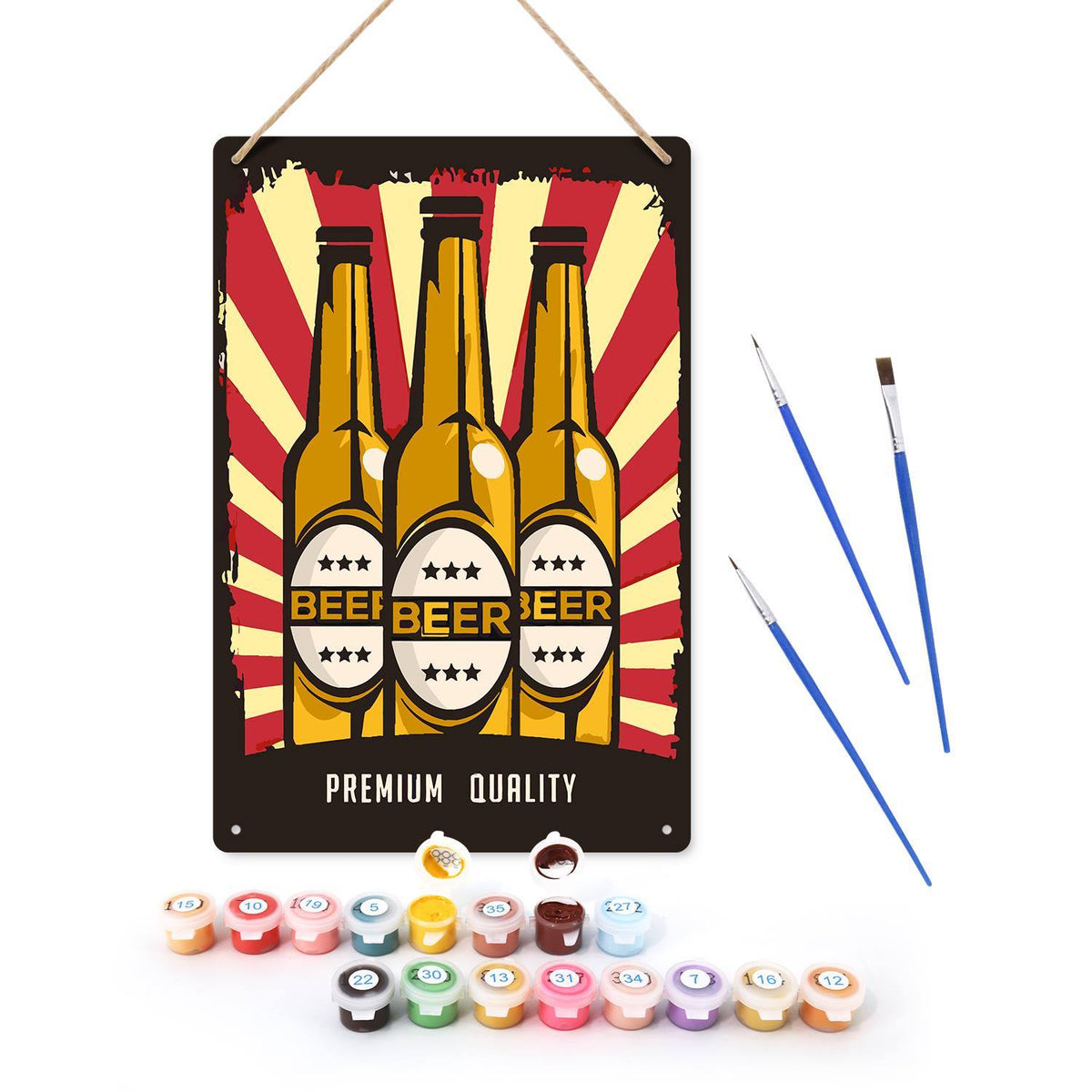 Three Beer Bottles (Paint by Numbers Tin Sign)