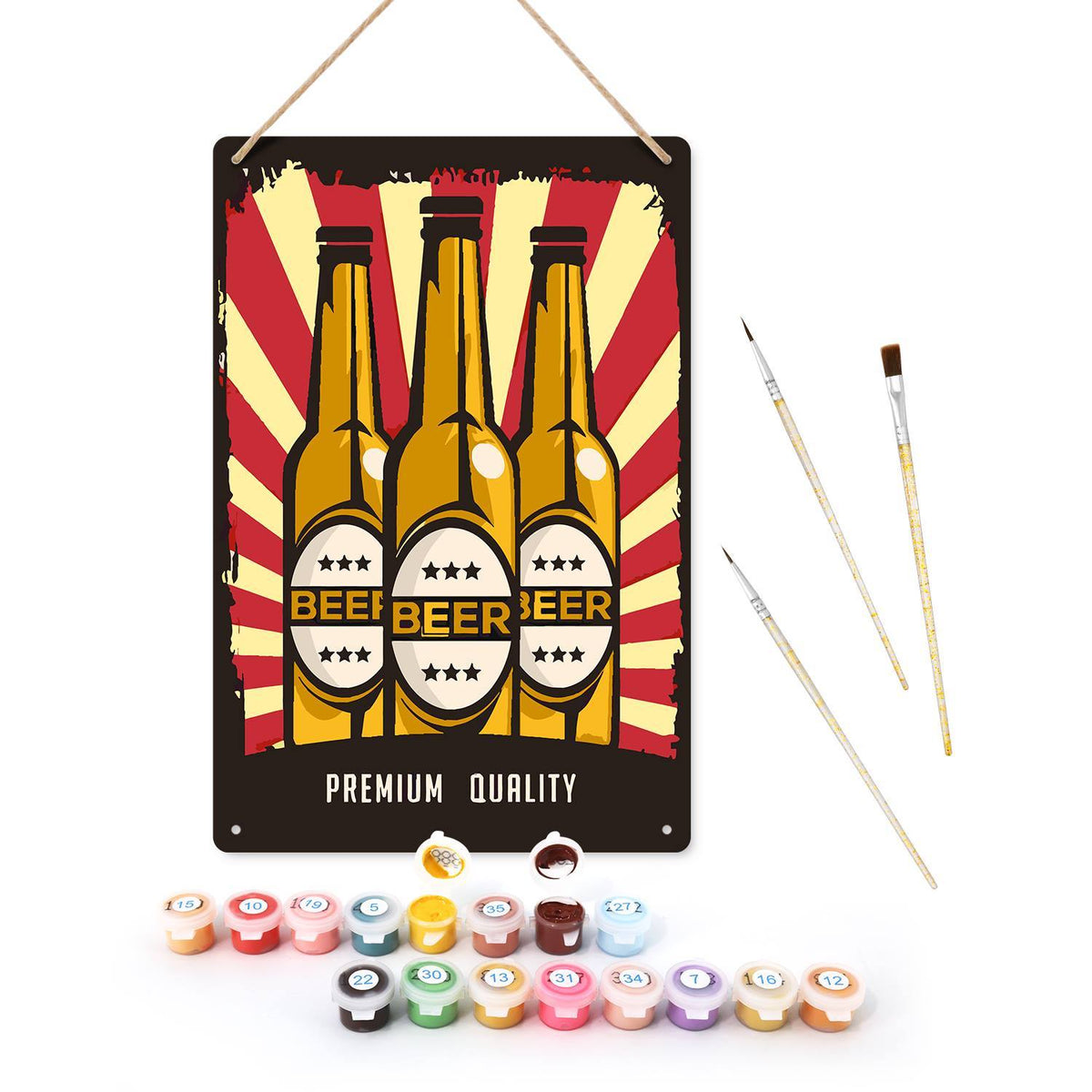 Three Beer Bottles (Paint by Numbers Tin Sign)