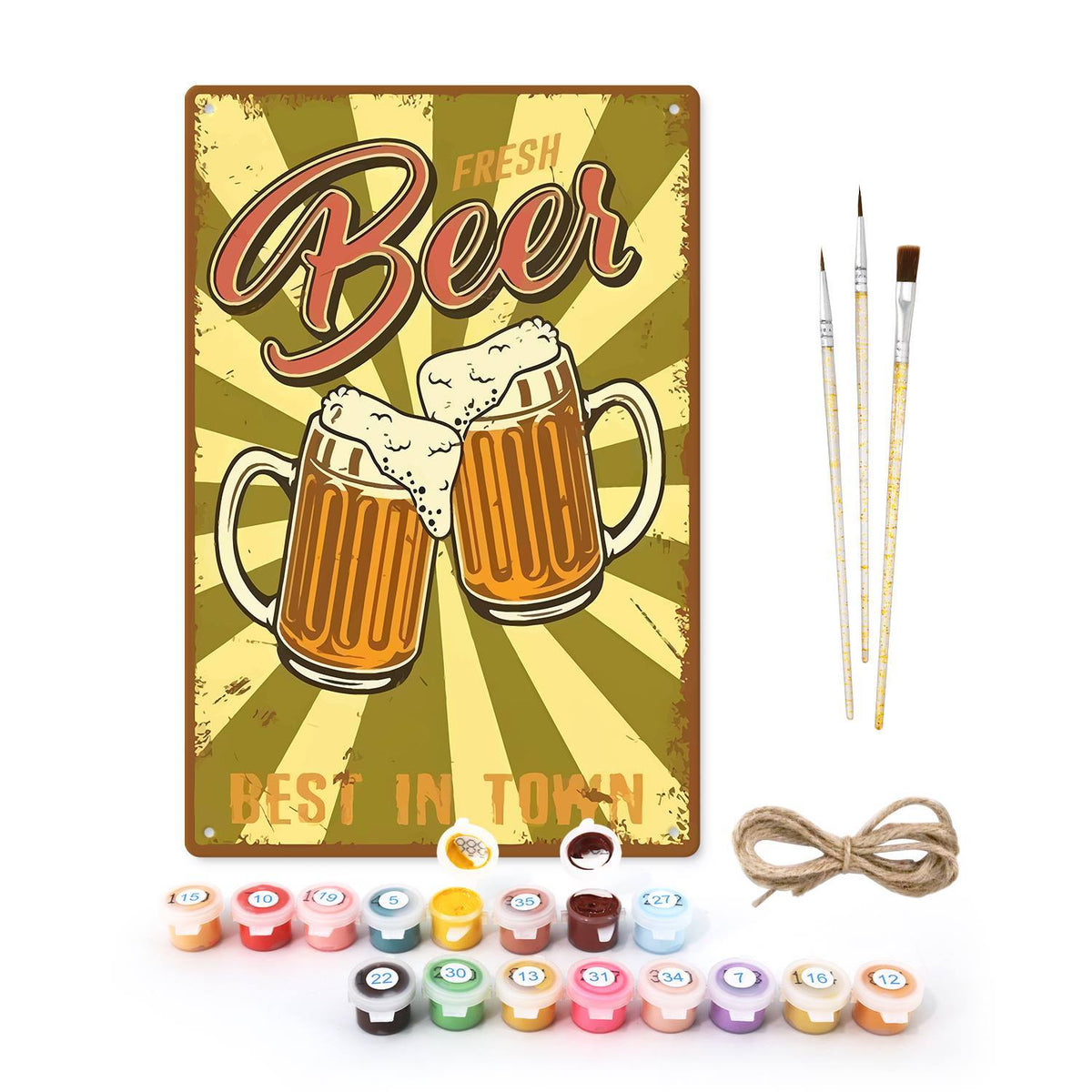 Two Fresh Beer Mugs (Paint by Numbers Tin Sign)