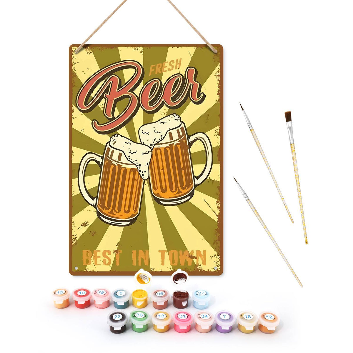 Two Fresh Beer Mugs (Paint by Numbers Tin Sign)