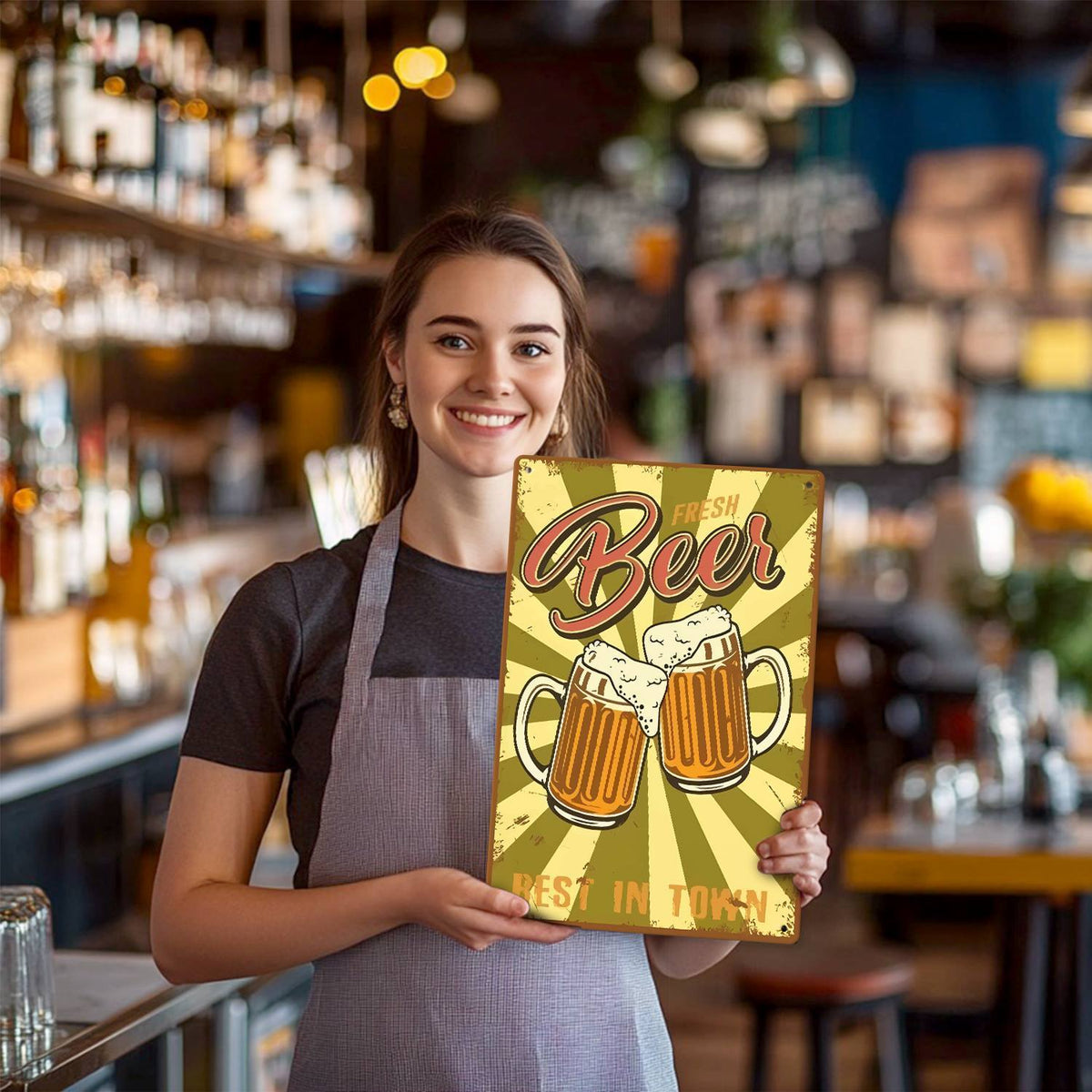 Two Fresh Beer Mugs (Paint by Numbers Tin Sign)