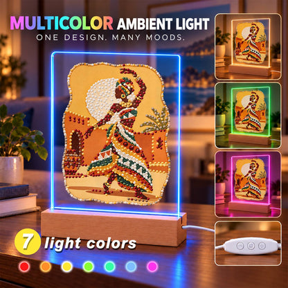 Dancer in a Bold Patterned Gown (Light-Up Pearl Painting)