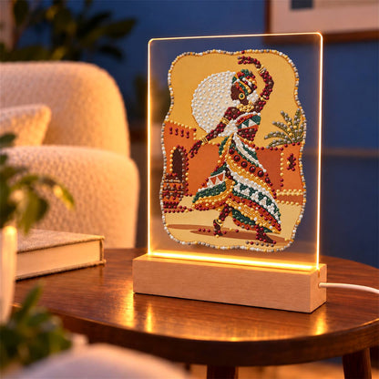 Dancer in a Bold Patterned Gown (Light-Up Pearl Painting)