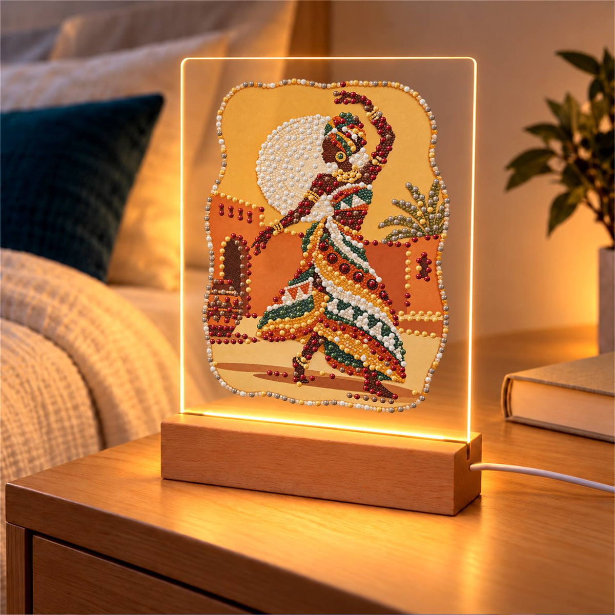 Dancer in a Bold Patterned Gown (Light-Up Pearl Painting)