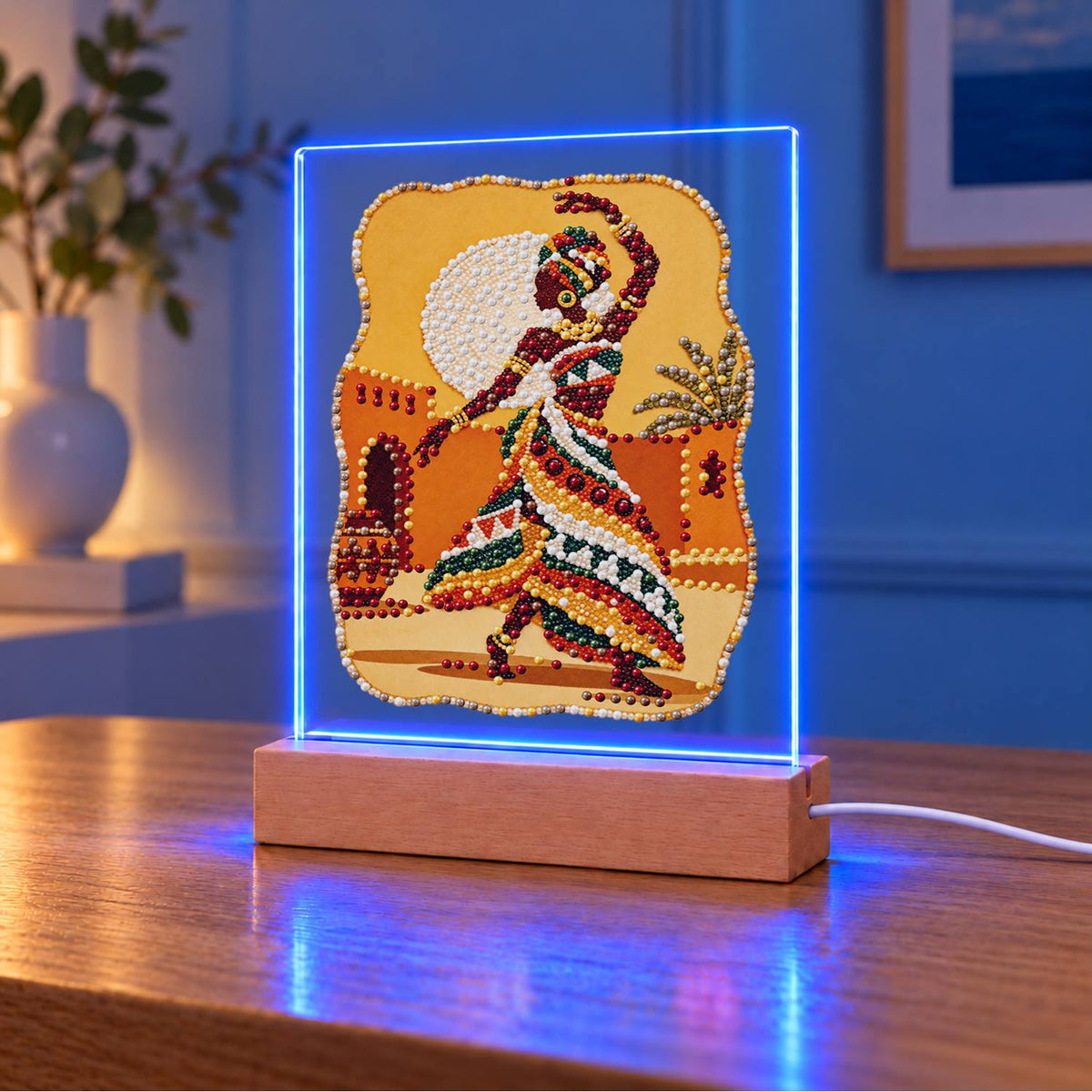 Dancer in a Bold Patterned Gown (Light-Up Pearl Painting)