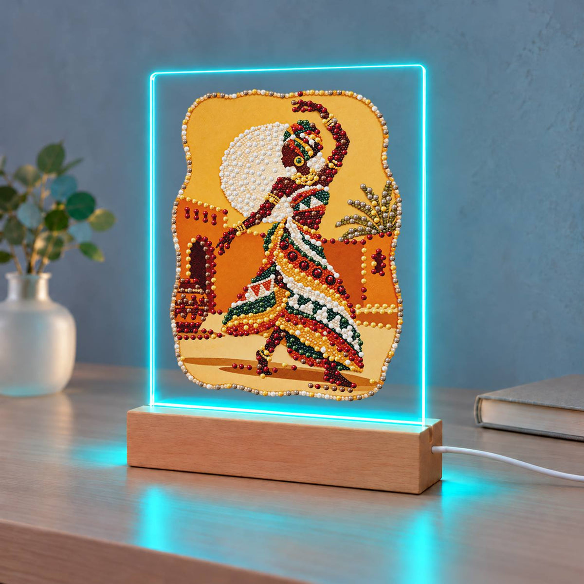Dancer in a Bold Patterned Gown (Light-Up Pearl Painting)