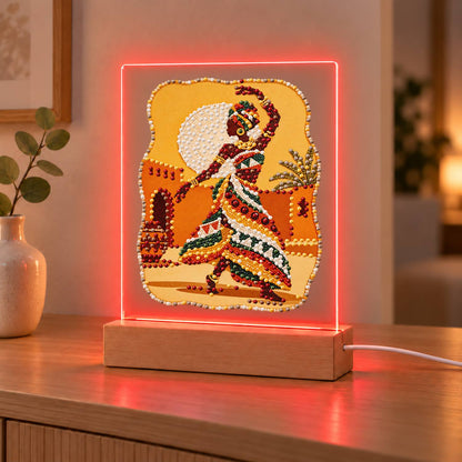 Dancer in a Bold Patterned Gown (Light-Up Pearl Painting)