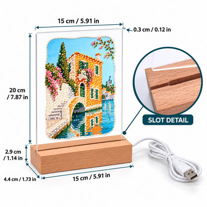 Canal-Side Villa and Stone Bridge (Light-Up Pearl Painting)