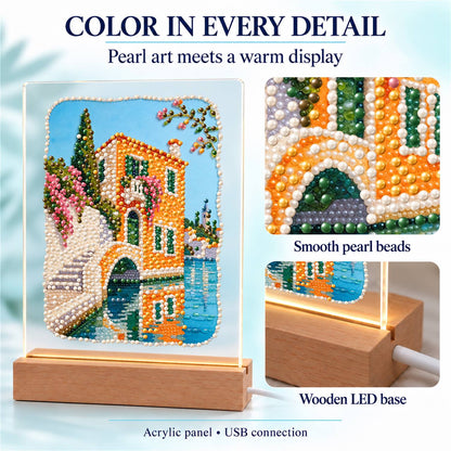 Canal-Side Villa and Stone Bridge (Light-Up Pearl Painting)
