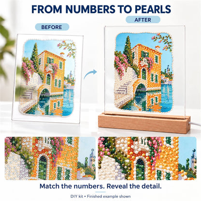 Canal-Side Villa and Stone Bridge (Light-Up Pearl Painting)