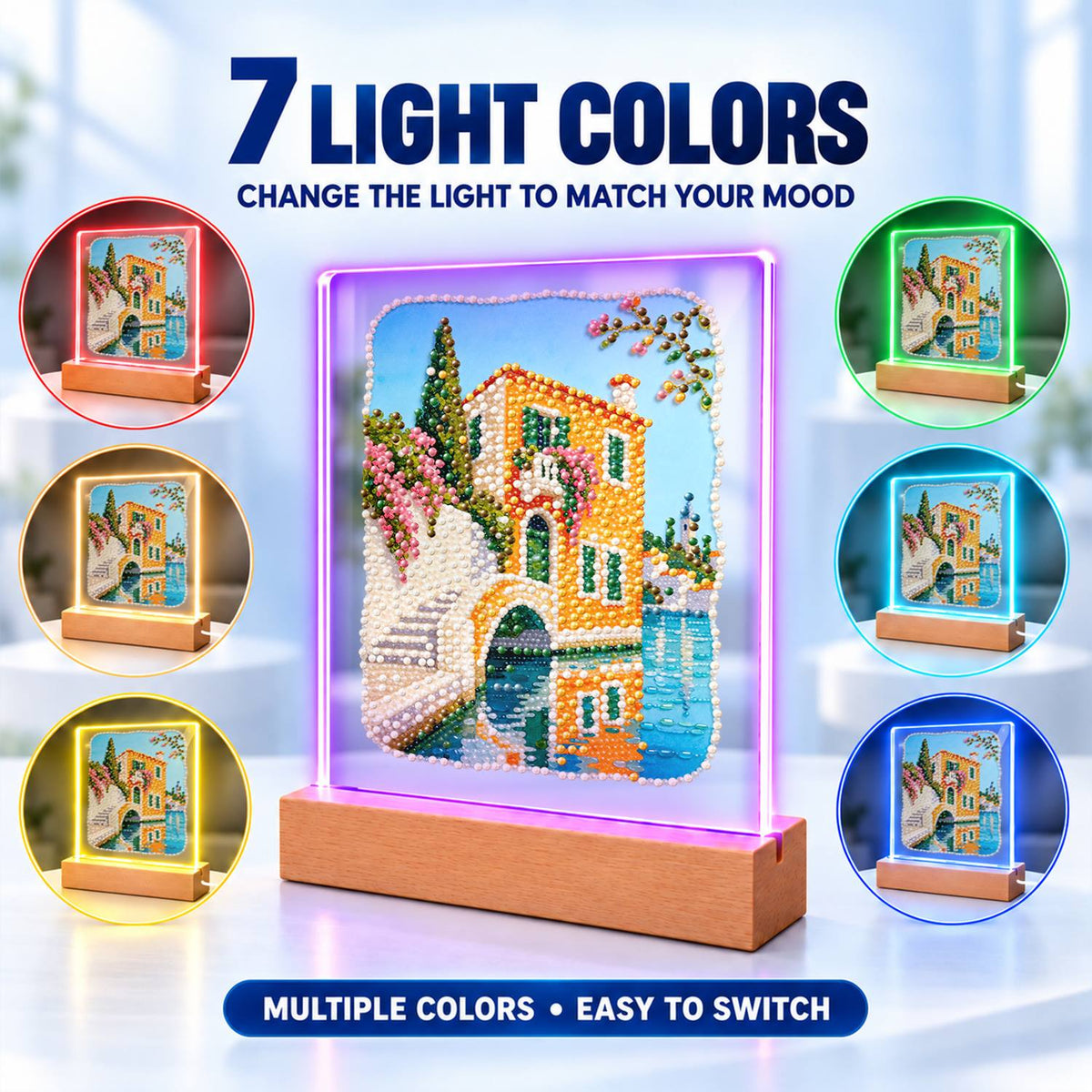 Canal-Side Villa and Stone Bridge (Light-Up Pearl Painting)