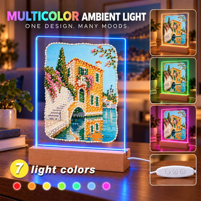 Canal-Side Villa and Stone Bridge (Light-Up Pearl Painting)