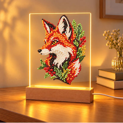 Fox Portrait with Red Berries (Light-Up Pearl Painting)