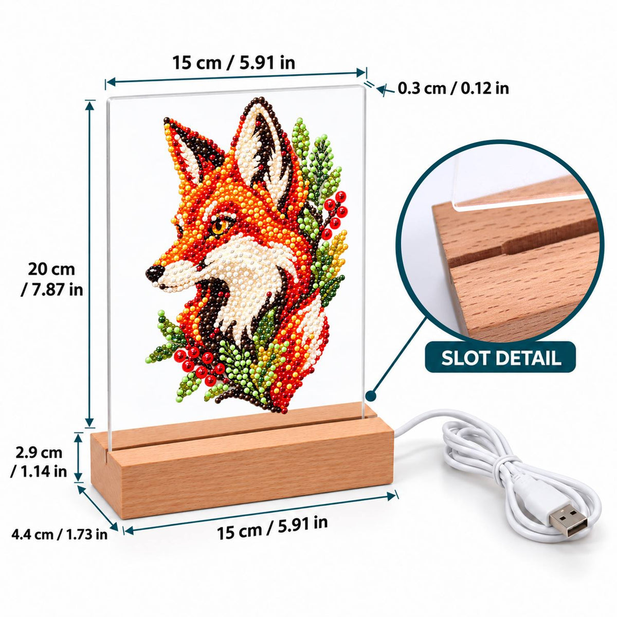 Fox Portrait with Red Berries (Light-Up Pearl Painting)