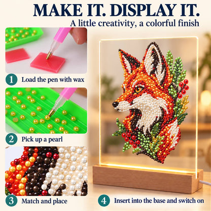 Fox Portrait with Red Berries (Light-Up Pearl Painting)