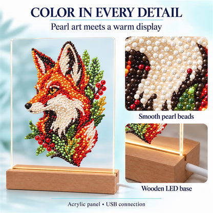 Fox Portrait with Red Berries (Light-Up Pearl Painting)