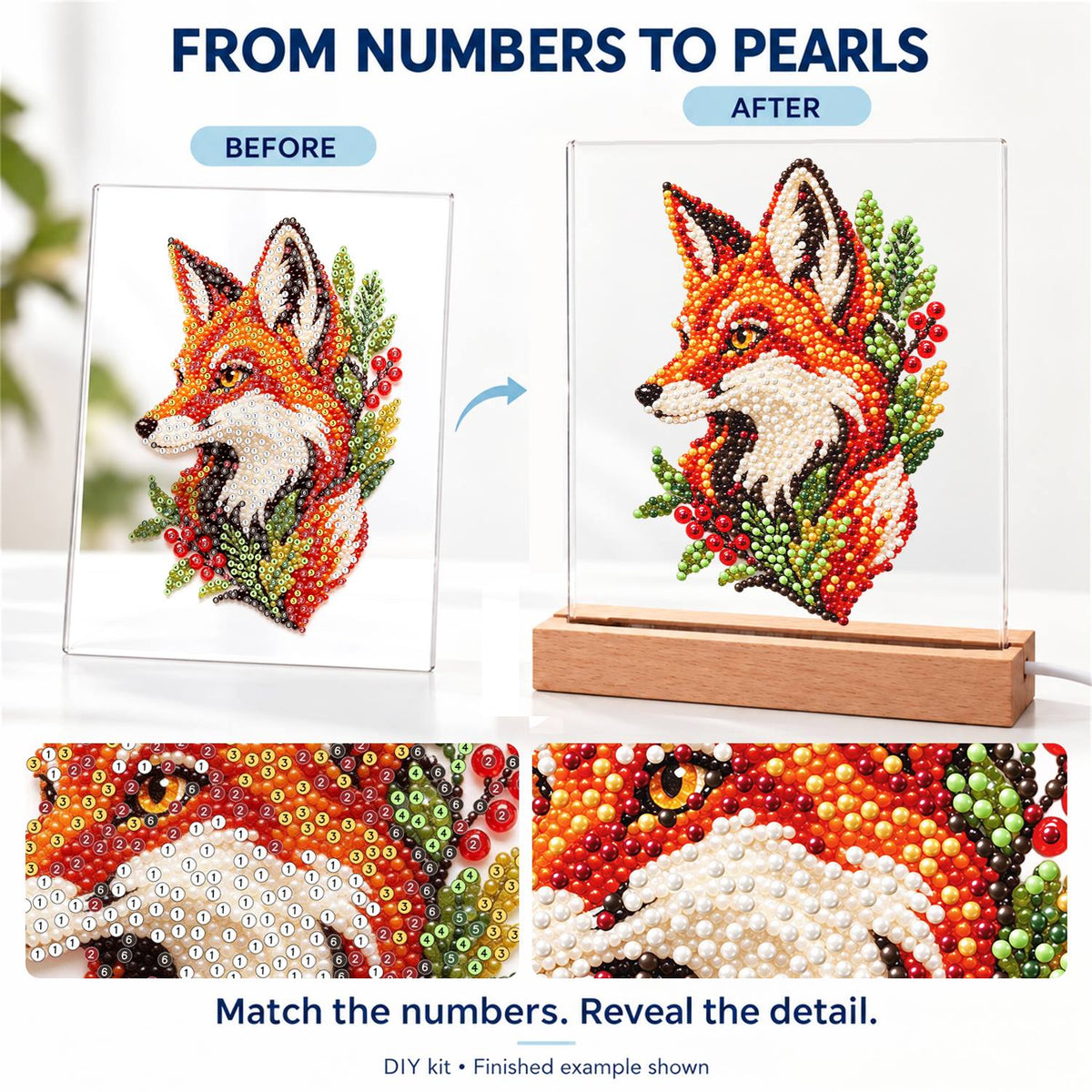 Fox Portrait with Red Berries (Light-Up Pearl Painting)