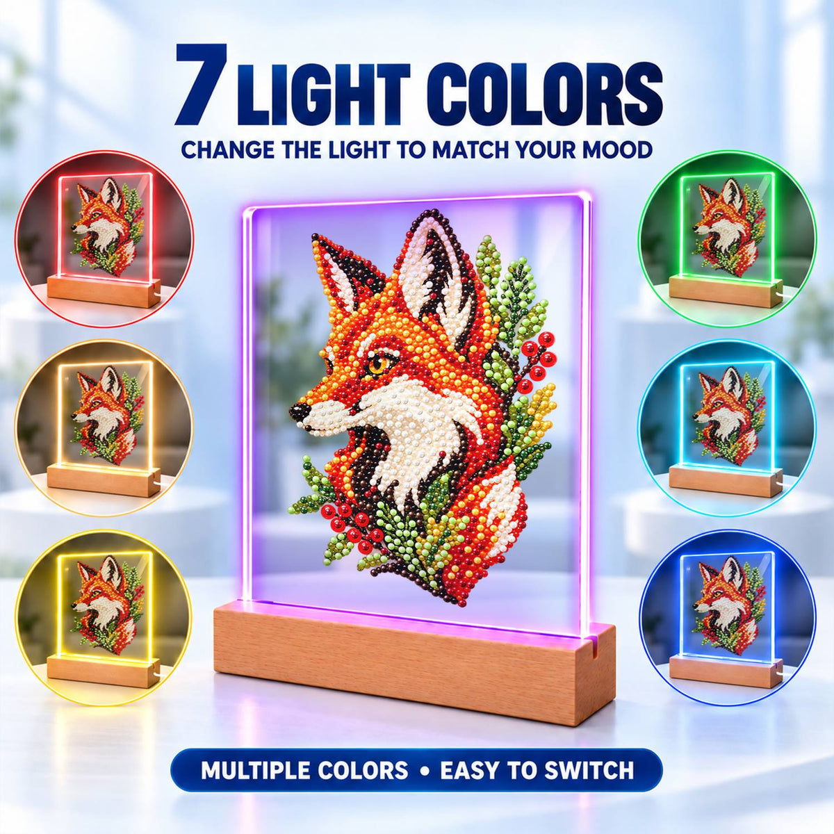 Fox Portrait with Red Berries (Light-Up Pearl Painting)
