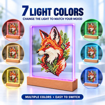 Fox Portrait with Red Berries (Light-Up Pearl Painting)
