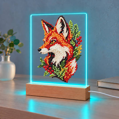 Fox Portrait with Red Berries (Light-Up Pearl Painting)