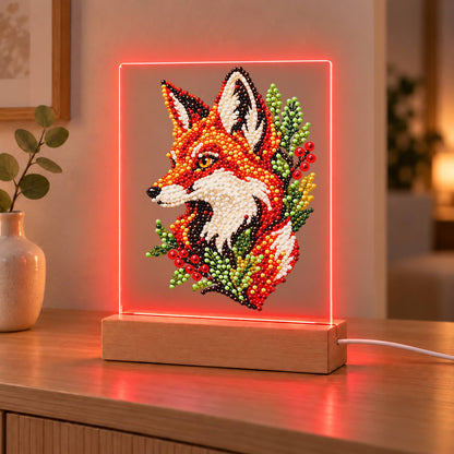 Fox Portrait with Red Berries (Light-Up Pearl Painting)