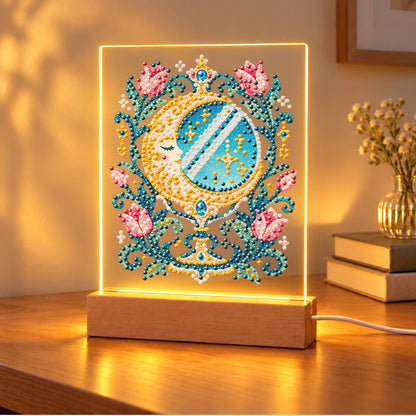 Crescent Moon Mirror with Tulips (Light-Up Pearl Painting)