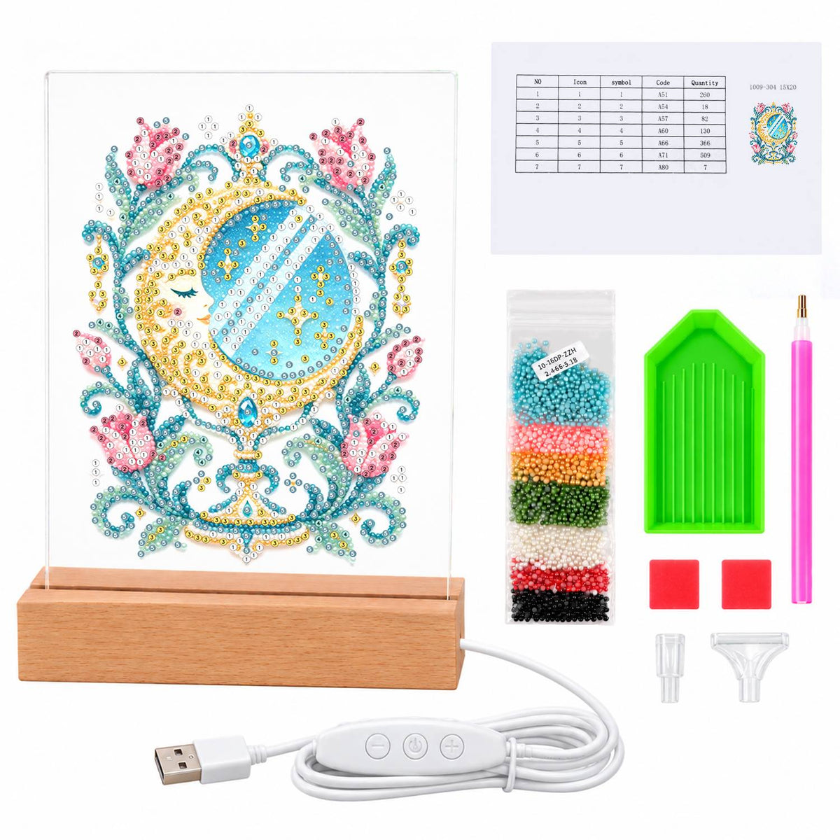 Crescent Moon Mirror with Tulips (Light-Up Pearl Painting)