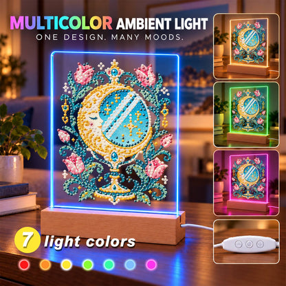 Crescent Moon Mirror with Tulips (Light-Up Pearl Painting)