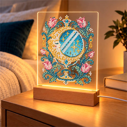 Crescent Moon Mirror with Tulips (Light-Up Pearl Painting)