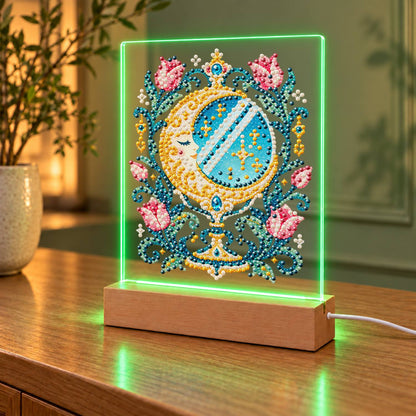 Crescent Moon Mirror with Tulips (Light-Up Pearl Painting)