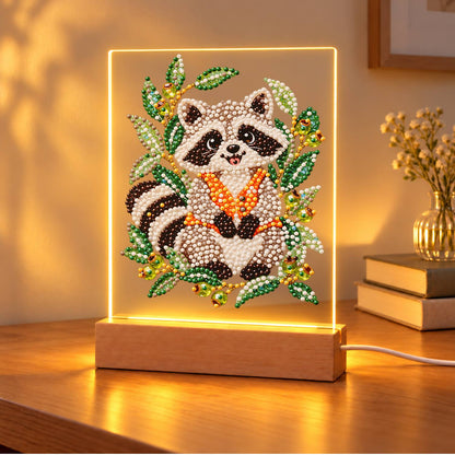 Raccoon in an Olive Branch Wreath (Light-Up Pearl Painting)