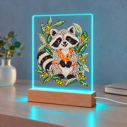 Raccoon in an Olive Branch Wreath (Light-Up Pearl Painting)