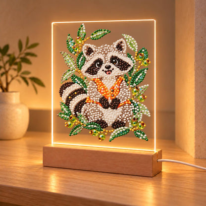 Raccoon in an Olive Branch Wreath (Light-Up Pearl Painting)