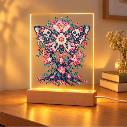 Skull-Winged Moth in Pink Blooms (Light-Up Pearl Painting)