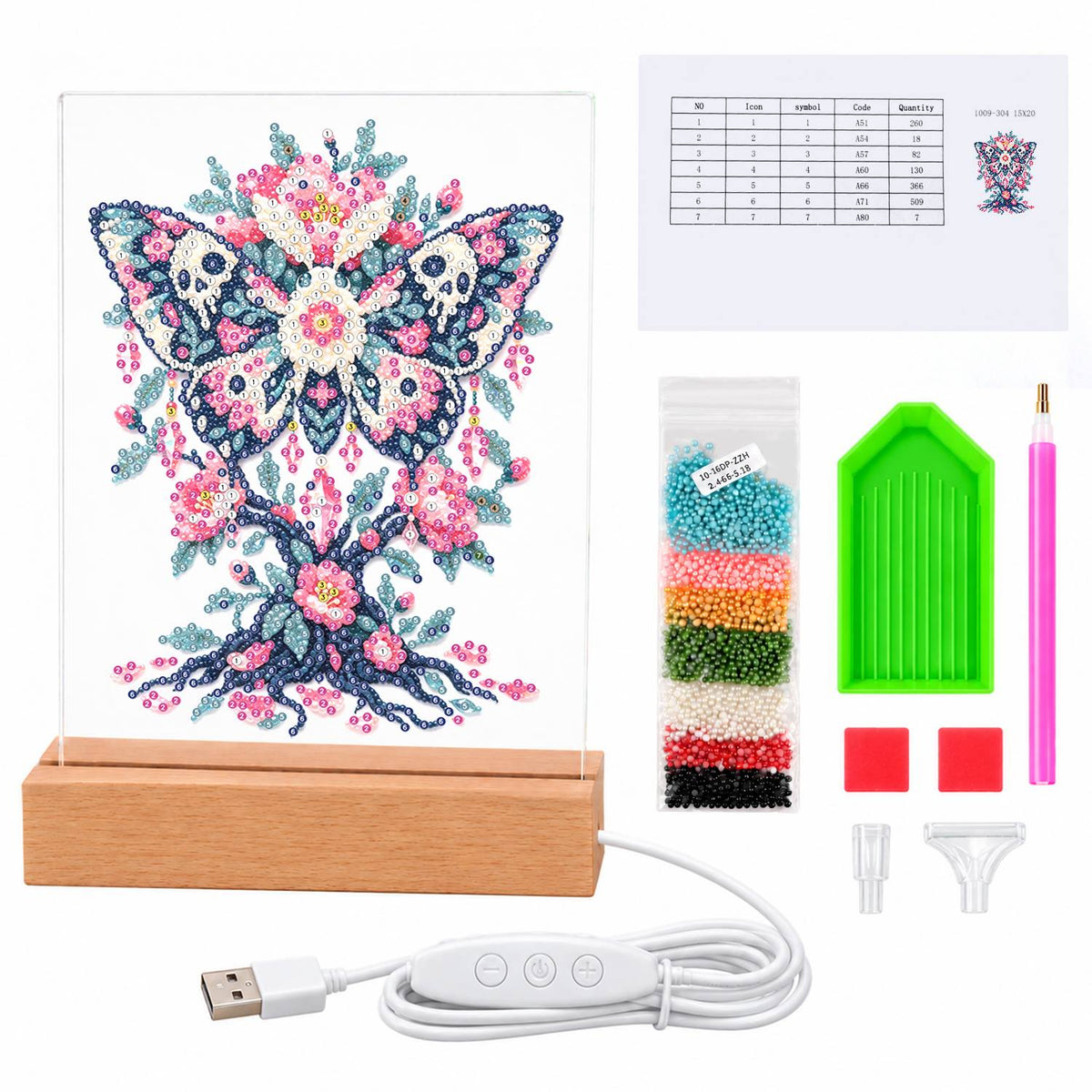 Skull-Winged Moth in Pink Blooms (Light-Up Pearl Painting)