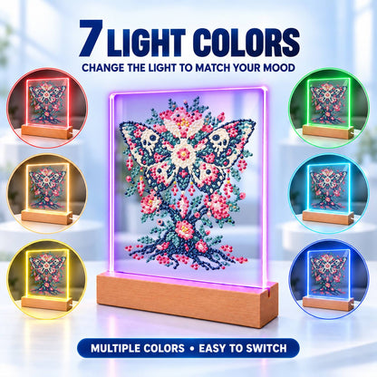 Skull-Winged Moth in Pink Blooms (Light-Up Pearl Painting)
