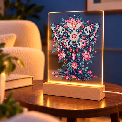 Skull-Winged Moth in Pink Blooms (Light-Up Pearl Painting)