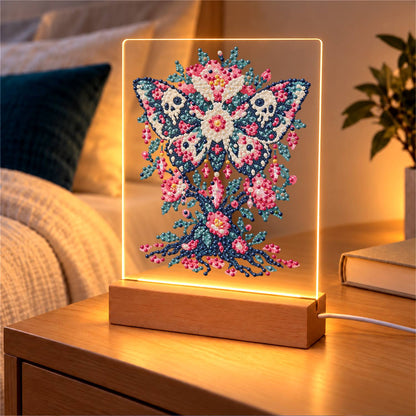 Skull-Winged Moth in Pink Blooms (Light-Up Pearl Painting)