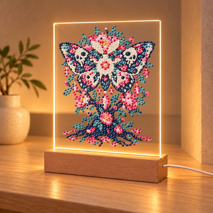 Skull-Winged Moth in Pink Blooms (Light-Up Pearl Painting)