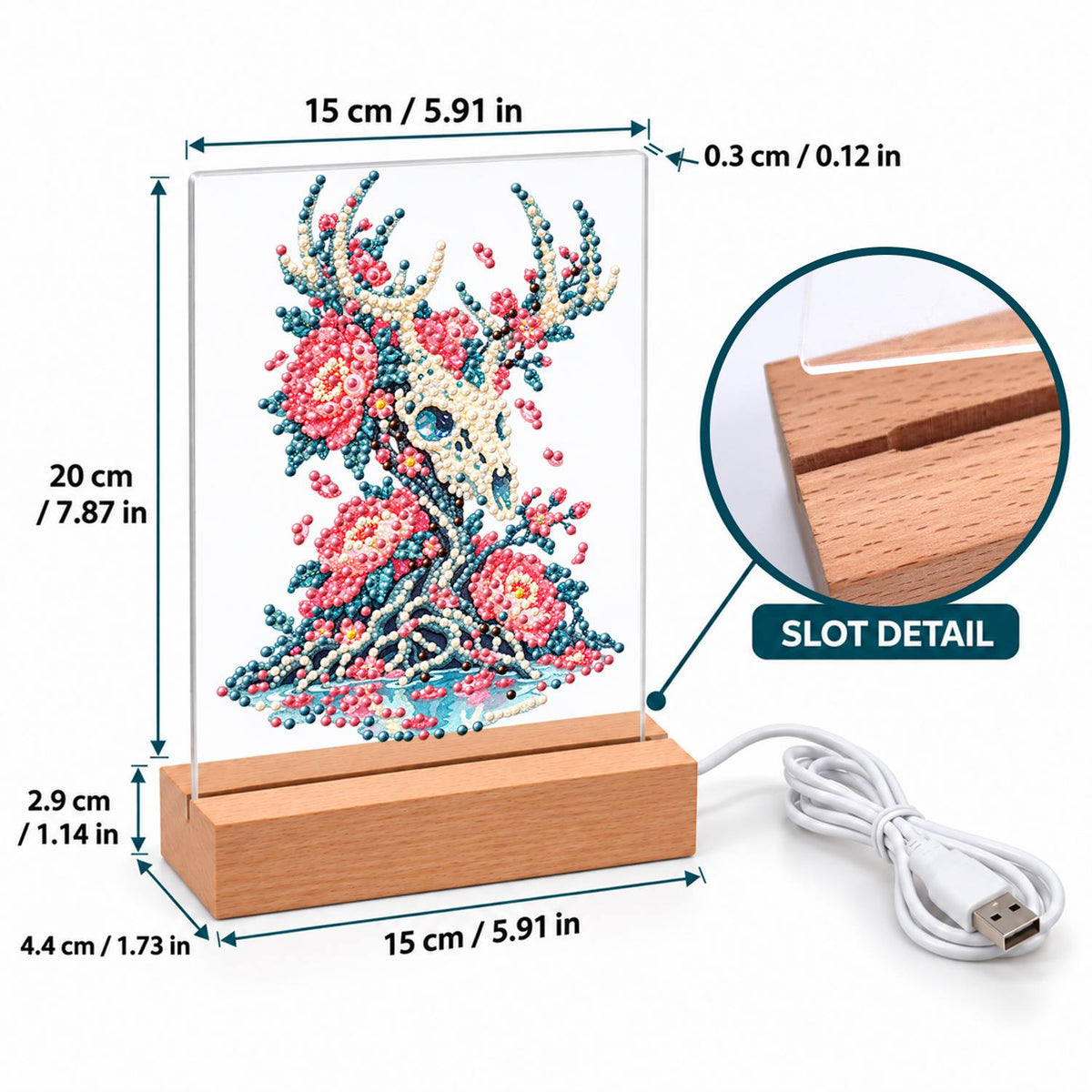 Stag Skull Blooming with Peonies (Light-Up Pearl Painting)