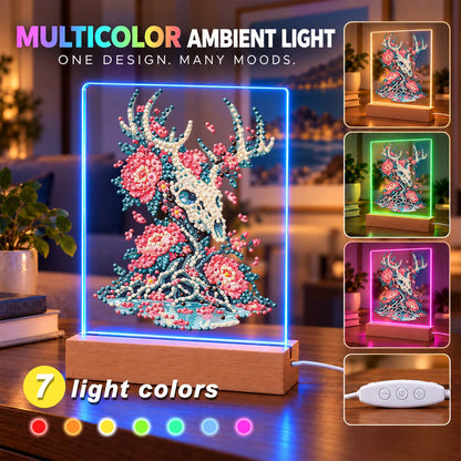 Stag Skull Blooming with Peonies (Light-Up Pearl Painting)